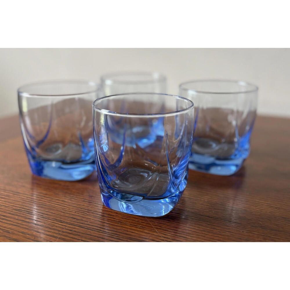 Set of 4 Libby IMPERIAL BLUE MISTY Double Old Fashioned Rocks Glasses Blue 8oz